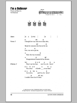 page one of I'm A Believer (Guitar Chords/Lyrics)