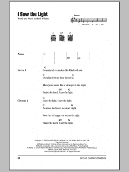 page one of I Saw The Light (Guitar Chords/Lyrics)