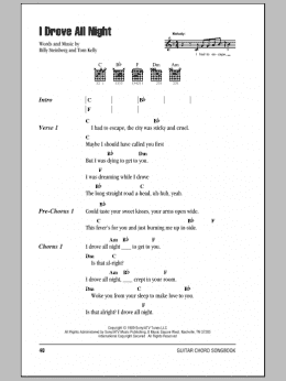 page one of I Drove All Night (Guitar Chords/Lyrics)