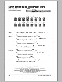 page one of Sorry Seems To Be The Hardest Word (Guitar Chords/Lyrics)