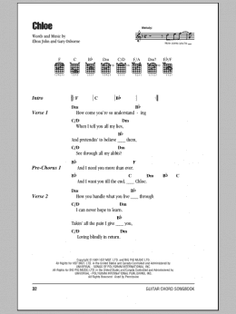 page one of Chloe (Guitar Chords/Lyrics)