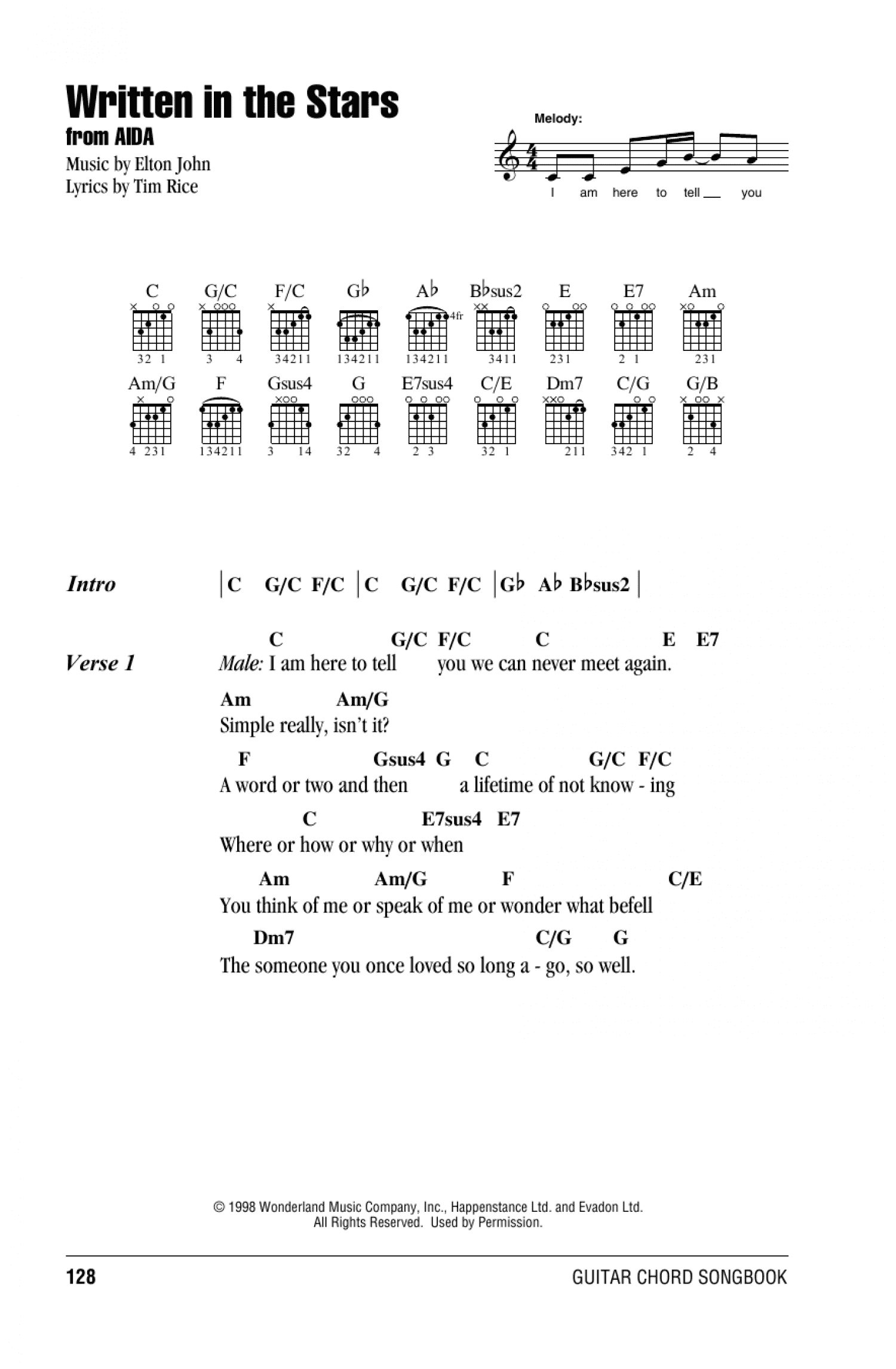 guitar chords written in sheet music