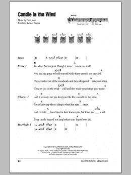 page one of Candle In The Wind (Guitar Chords/Lyrics)