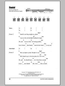 page one of Daniel (Guitar Chords/Lyrics)