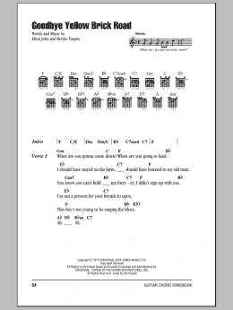 page one of Goodbye Yellow Brick Road (Guitar Chords/Lyrics)