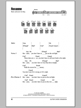 page one of Roxanne (Guitar Chords/Lyrics)