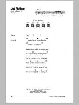 page one of Jet Airliner (Guitar Chords/Lyrics)