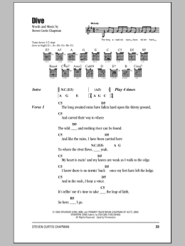 page one of Dive (Guitar Chords/Lyrics)