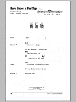 page one of Born Under A Bad Sign (Guitar Chords/Lyrics)