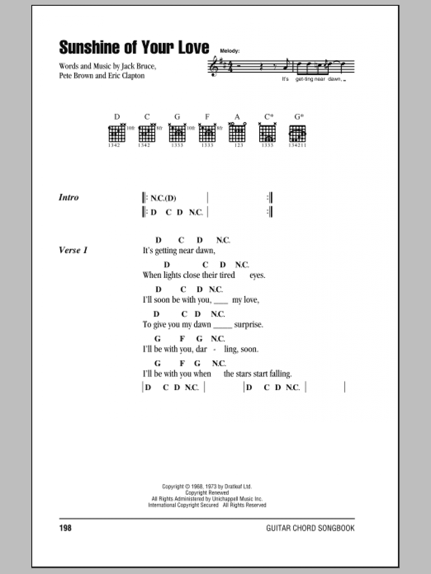 sunshine of your love guitar sheet music