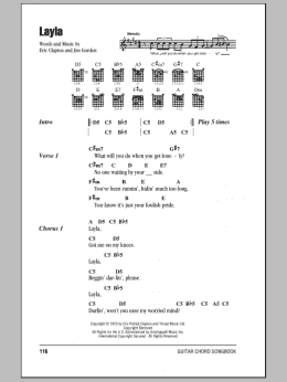 page one of Layla (Guitar Chords/Lyrics)