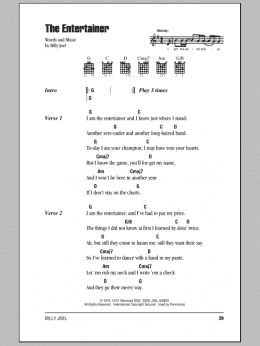 page one of The Entertainer (Guitar Chords/Lyrics)