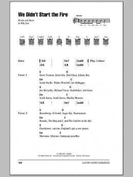 page one of We Didn't Start The Fire (Guitar Chords/Lyrics)