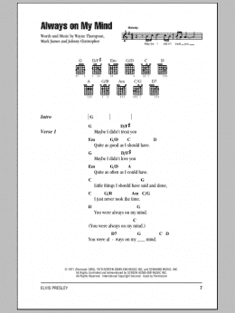 page one of Always On My Mind (Guitar Chords/Lyrics)