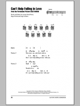 page one of Can't Help Falling In Love (Guitar Chords/Lyrics)