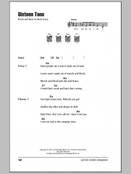 page one of Sixteen Tons (Guitar Chords/Lyrics)