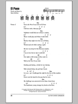 page one of El Paso (Guitar Chords/Lyrics)