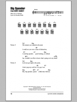 page one of Big Spender (Guitar Chords/Lyrics)