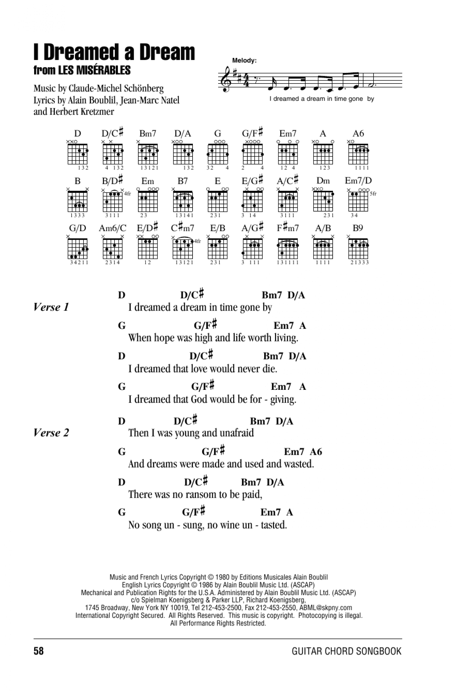 I Dreamed A Dream From Les Miserables Guitar Chords Lyrics