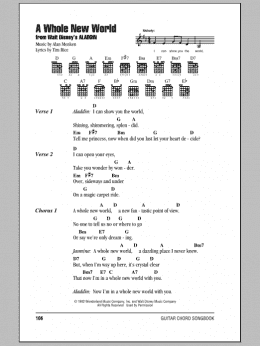 page one of A Whole New World (from Aladdin) (Guitar Chords/Lyrics)