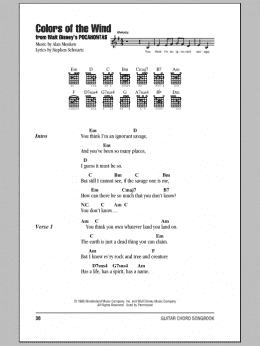 page one of Colors Of The Wind (from Pocahontas) (Guitar Chords/Lyrics)