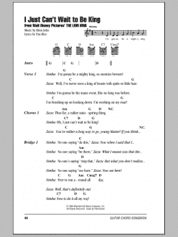 page one of I Just Can't Wait To Be King (from The Lion King) (Guitar Chords/Lyrics)