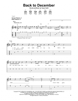 page one of Back To December (Easy Guitar Tab)