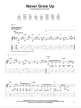 page one of Never Grow Up (Easy Guitar Tab)