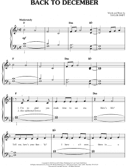 page one of Back To December (Easy Piano)