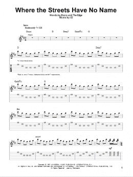 page one of Where The Streets Have No Name (Guitar Tab (Single Guitar))