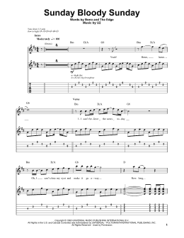 page one of Sunday Bloody Sunday (Guitar Tab (Single Guitar))