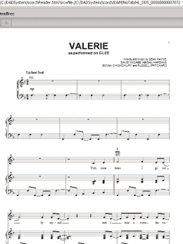 page one of Valerie (Piano, Vocal & Guitar Chords (Right-Hand Melody))