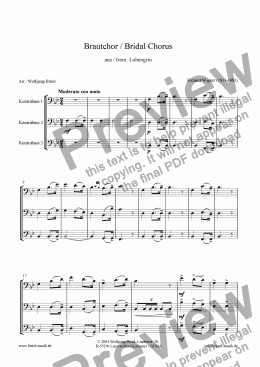 page one of Bridal Chorus / Brautchor. From Lohengrin (Trio: 3 Double Basses / Contrabasses) ("Treulich geführt")
