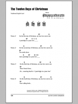 page one of The Twelve Days Of Christmas (Guitar Chords/Lyrics)