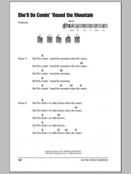 page one of She'll Be Comin' 'Round The Mountain (Guitar Chords/Lyrics)