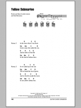 page one of Yellow Submarine (Guitar Chords/Lyrics)