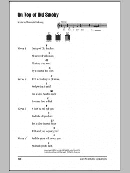 page one of On Top Of Old Smoky (Guitar Chords/Lyrics)