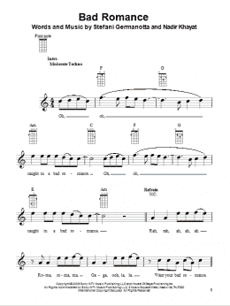 page one of Bad Romance (Ukulele)