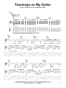 page one of Teardrops On My Guitar (Guitar Tab (Single Guitar))