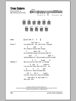 page one of True Colors (Guitar Chords/Lyrics)