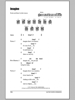 page one of Imagine (Guitar Chords/Lyrics)