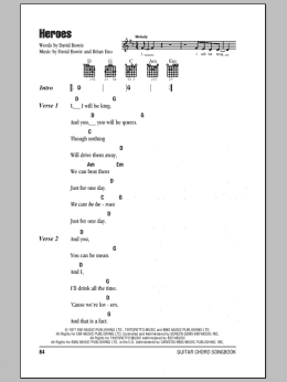 page one of Heroes (Guitar Chords/Lyrics)