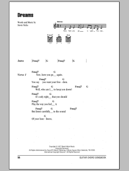 page one of Dreams (Guitar Chords/Lyrics)