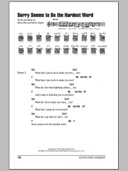 page one of Sorry Seems To Be The Hardest Word (Guitar Chords/Lyrics)