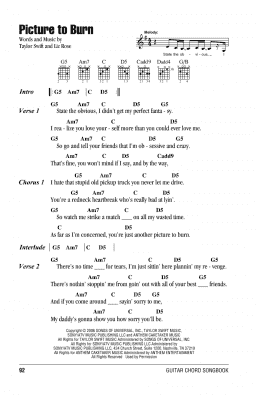 page one of Picture To Burn (Guitar Chords/Lyrics)