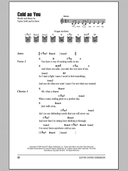 page one of Cold As You (Guitar Chords/Lyrics)