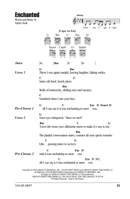 page one of Enchanted (Guitar Chords/Lyrics)