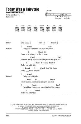 page one of Today Was A Fairytale (Guitar Chords/Lyrics)