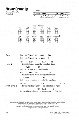 page one of Never Grow Up (Guitar Chords/Lyrics)