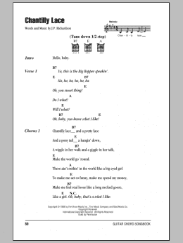 page one of Chantilly Lace (Guitar Chords/Lyrics)